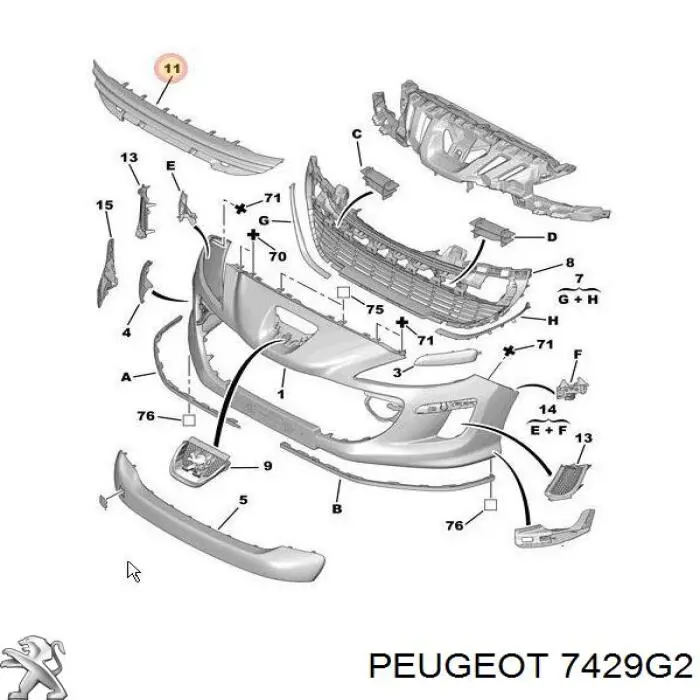 Решетка бампера переднего центральная 7429G2 Peugeot/Citroen