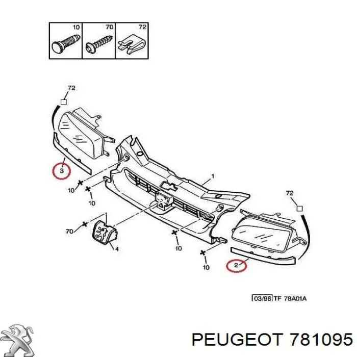 Listón del faro izquierdo 781095 Peugeot/Citroen