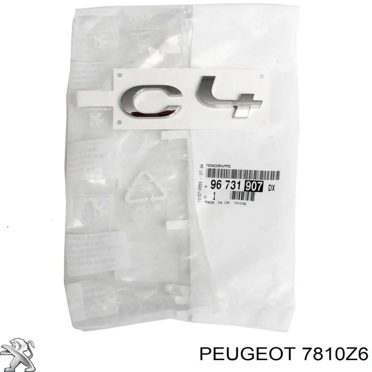 Emblema de tapa de maletero 7810Z6 Peugeot/Citroen
