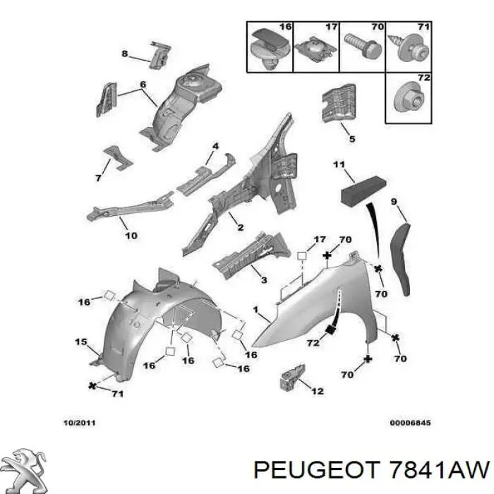 Крыло переднее правое 7841AW Peugeot/Citroen