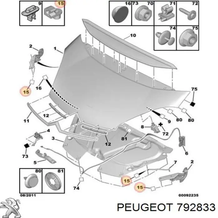 Фиксатор упора капота Peugeot/Citroen 792833
