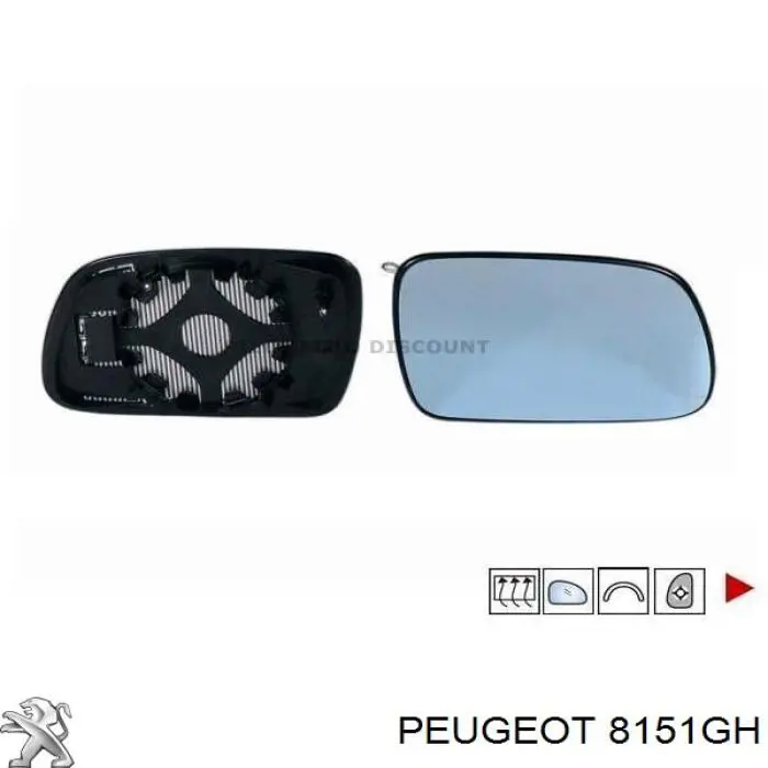 Зеркальный элемент зеркала заднего вида PEUGEOT 8151GW
