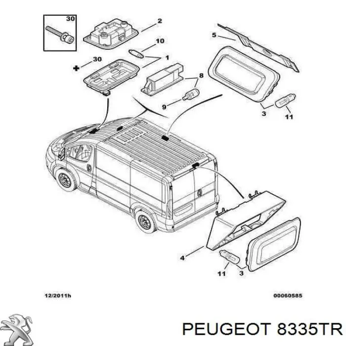 8335TR Peugeot/Citroen Плафон освещения салона (кабины) задний