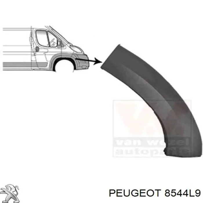 8544L9 Peugeot/Citroen expansor (placa sobreposta de arco do pára-lama dianteiro direito)