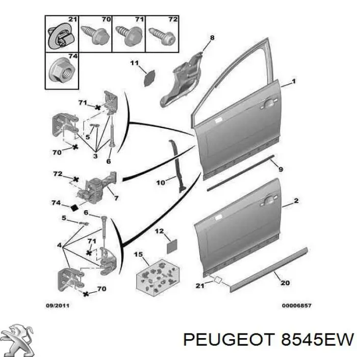 Молдинг двери передней правой 8545EW Peugeot/Citroen