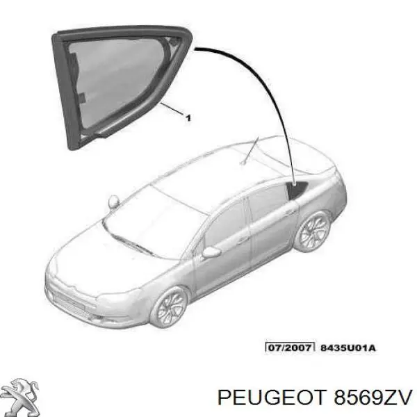8569XP Peugeot/Citroen vidro de carroçaria (da seção de bagagem direito)