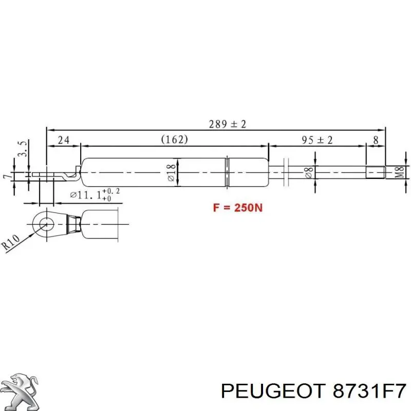 Amortiguador de maletero 8731F7 Peugeot/Citroen