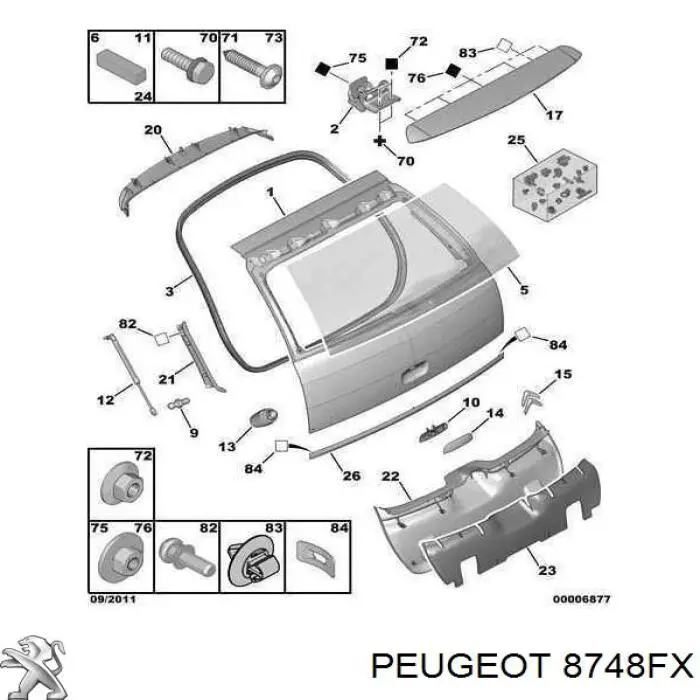 8748FX Peugeot/Citroen обшивка (облицовка крышки багажника (двери 3/5-й задней))