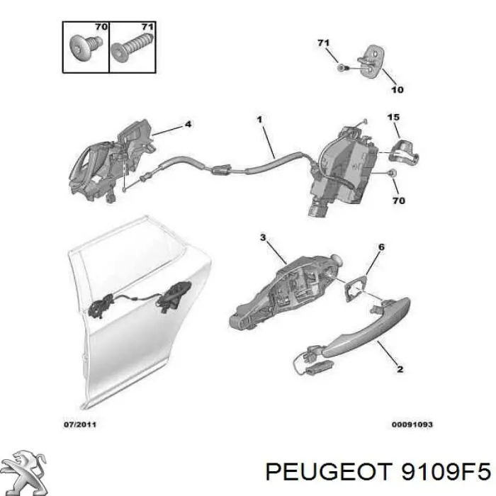 9109F5 Peugeot/Citroen suporte de maçaneta externa da porta traseira direita