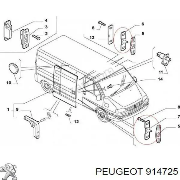 Ограничитель сдвижной двери, на кузове верхний 914725 Peugeot/Citroen