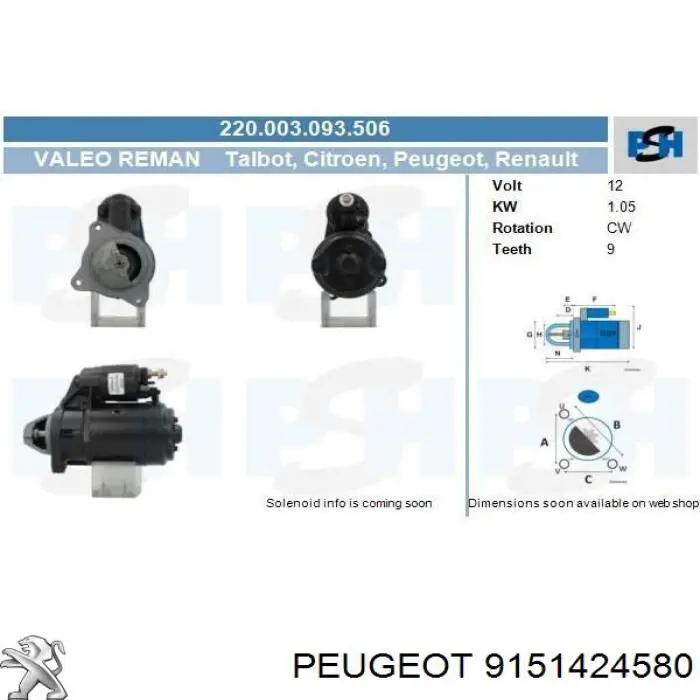 9151424580 Peugeot/Citroen motor de arranco