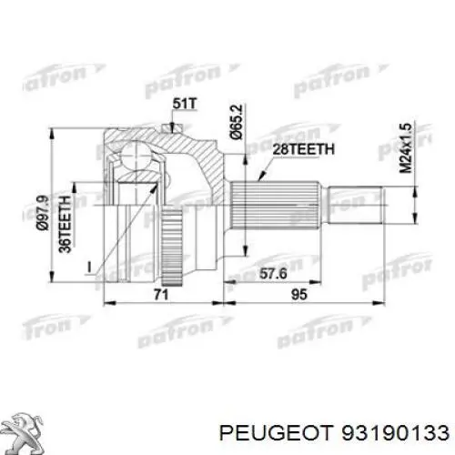 Árbol de transmisión delantero izquierdo 93190133 Peugeot/Citroen