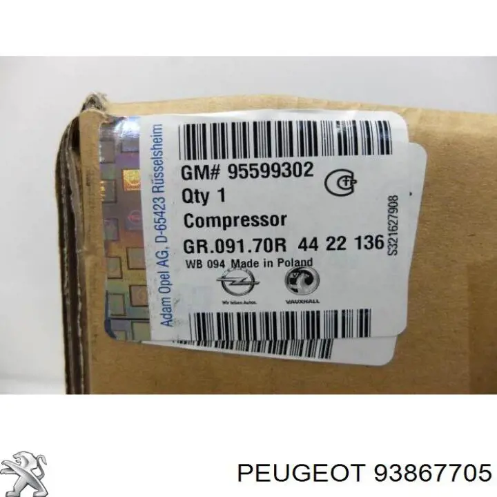 93867705 Peugeot/Citroen compressor de aparelho de ar condicionado