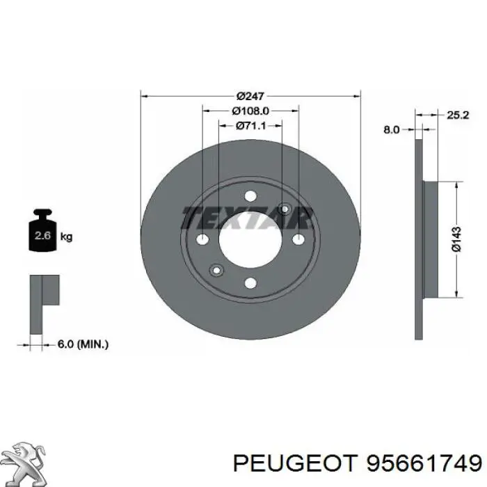 95661749 Peugeot/Citroen диск тормозной задний