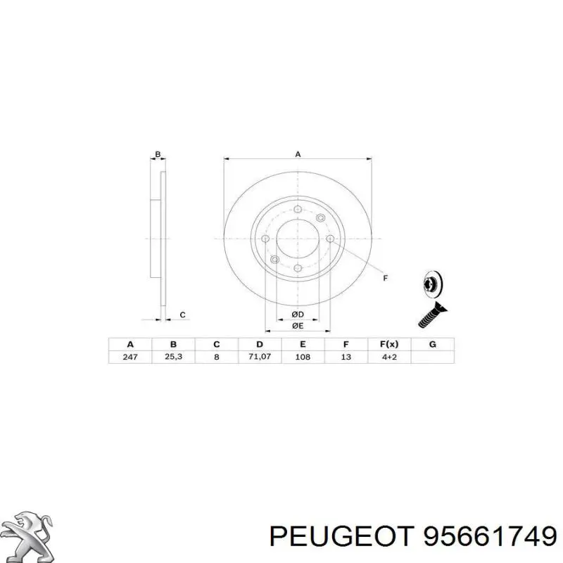 Купить 95661749 Peugeot/Citroen Диск тормозной задний