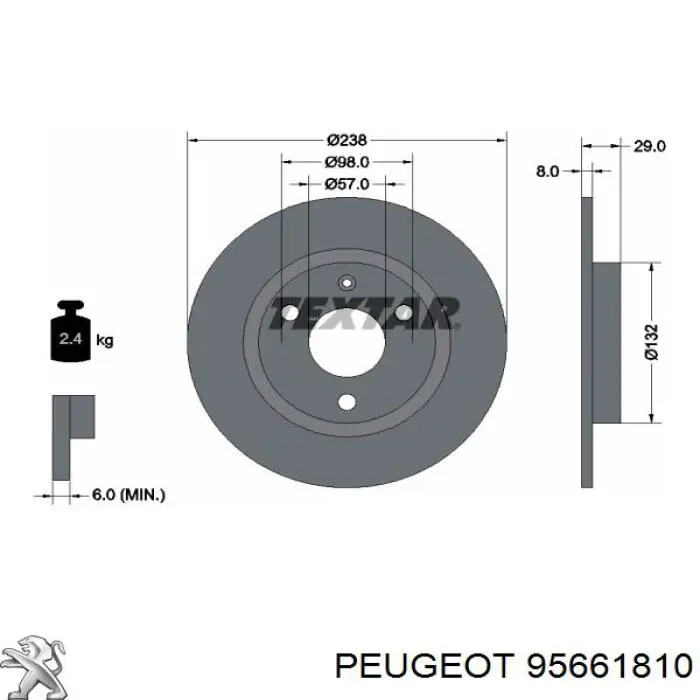 Freno de disco delantero 95661810 Peugeot/Citroen