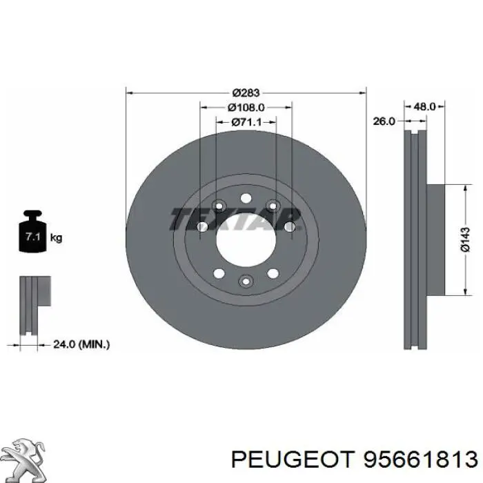 Freno de disco delantero 95661813 Peugeot/Citroen