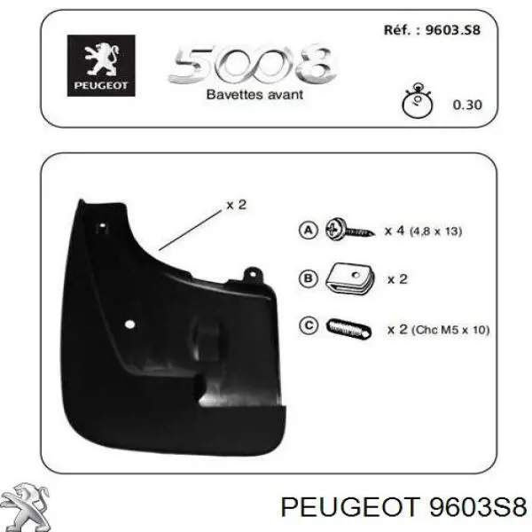 Брызговики задние, комплект на Peugeot 5008 II 