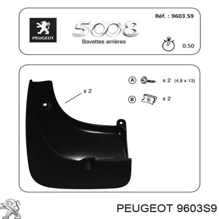 9603S9 Peugeot/Citroen Комплект брызговиков
