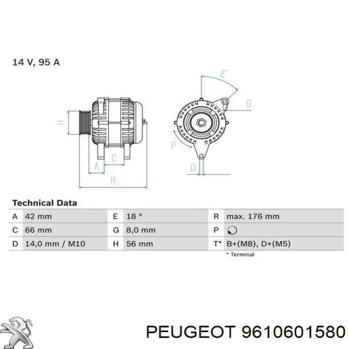 Генератор 9610601580 Peugeot/Citroen