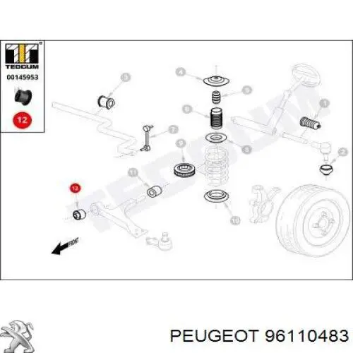 Silentblock de suspensión delantero inferior 96110483 Peugeot/Citroen