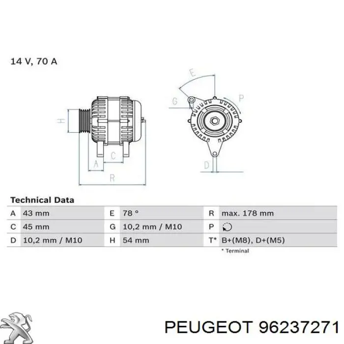 Автомобильный генератор Peugeot/Citroen 96237271 цена, от 126.76 USD