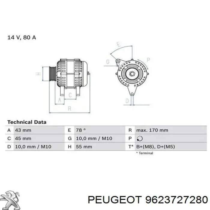 Генератор 9623727280 Peugeot/Citroen