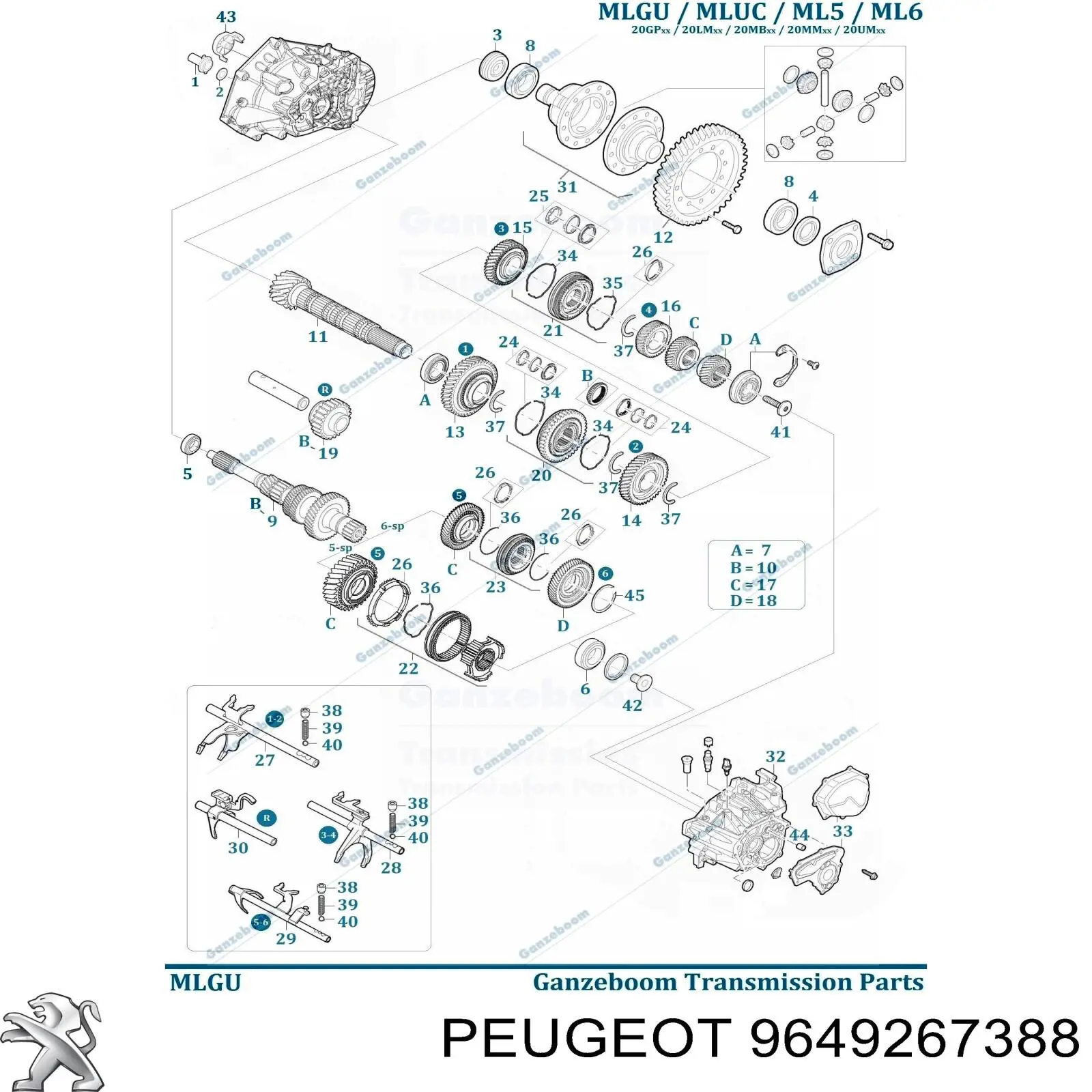 Шестерня 5-й передачи ведомая 9649267388 Peugeot/Citroen