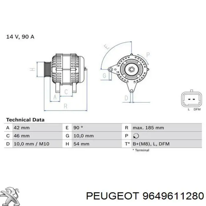 Генератор 9649611280 Peugeot/Citroen
