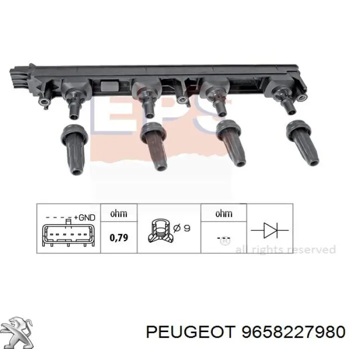 Катушка зажигания 9658227980 Peugeot/Citroen