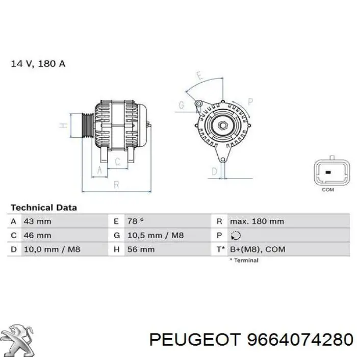 Генератор 9664074280 Peugeot/Citroen