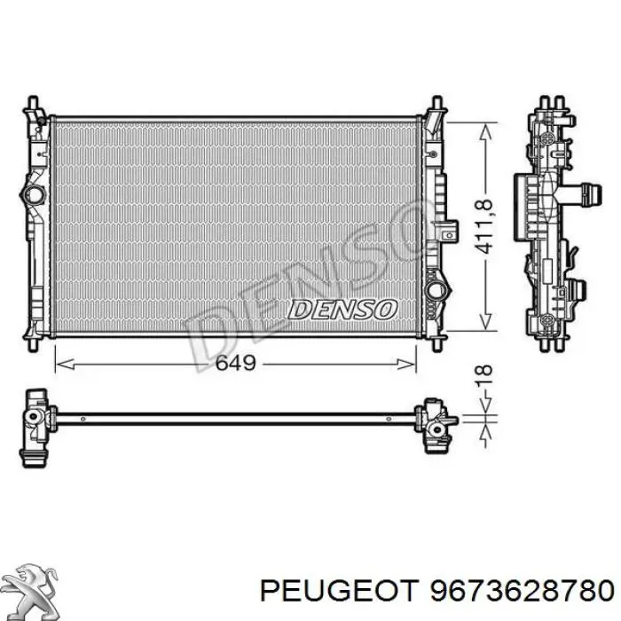 Radiador refrigeración del motor 9673628780 Peugeot/Citroen