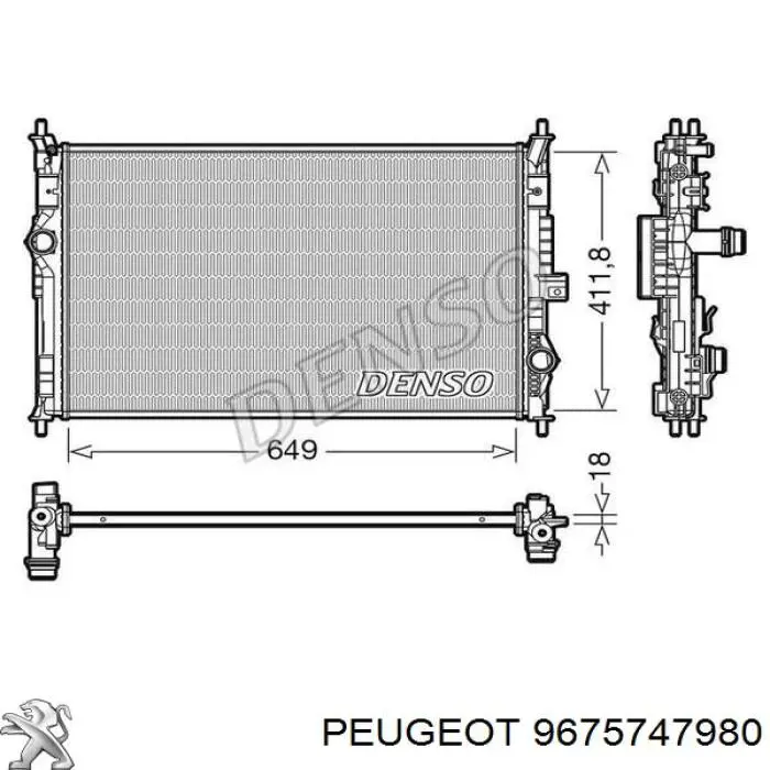 9675747980 Peugeot/Citroen radiador de esfriamento de motor