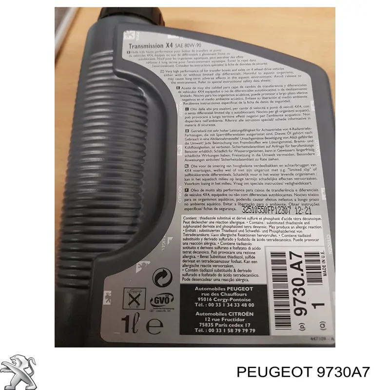 9730A7 PEUGEOT Aceite caja de cambios original y equivalente