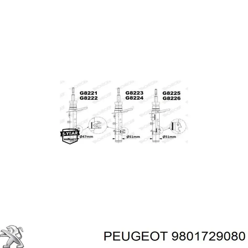 Амортизатор передний левый 9801729080 Peugeot/Citroen