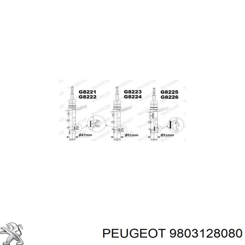 9803128080 Peugeot/Citroen amortecedor dianteiro esquerdo