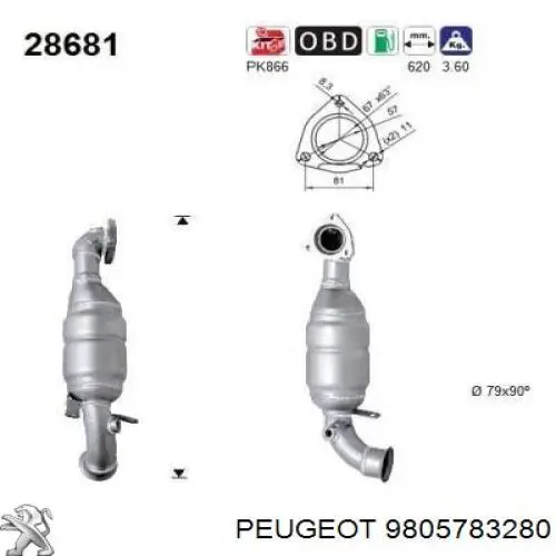 9805783280 Peugeot/Citroen convertidor - catalisador