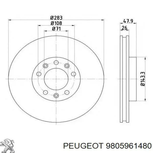 Передний тормозной диск Peugeot/Citroen 9805961480