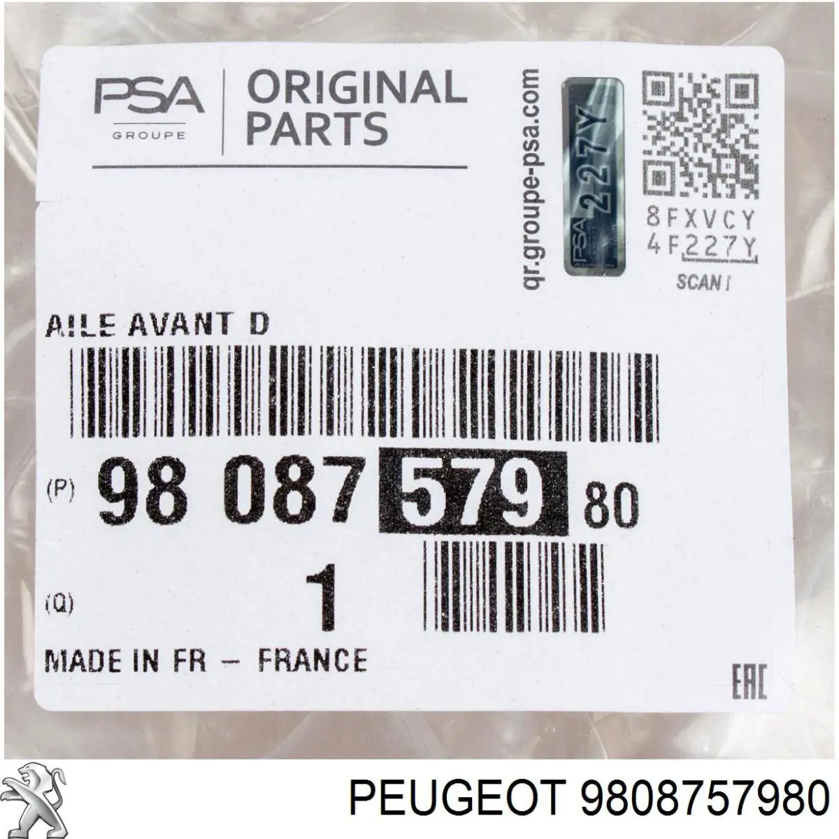 Guardabarros delantero derecho 9808757980 Peugeot/Citroen