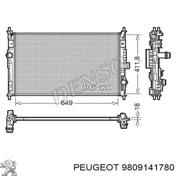 9809141780 Peugeot/Citroen radiador de esfriamento de motor