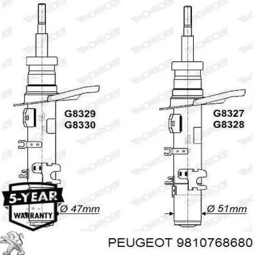 Амортизатор передний левый 9810768680 Peugeot/Citroen