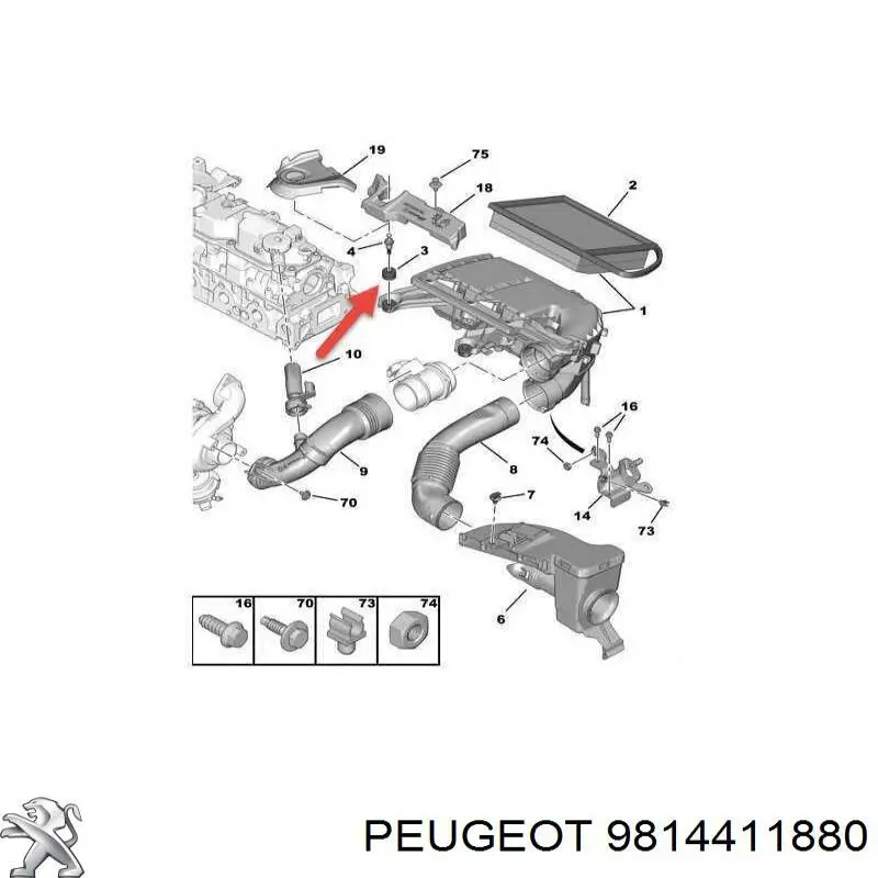 Soporte, Caja filtro de aire 9814411880 Peugeot/Citroen