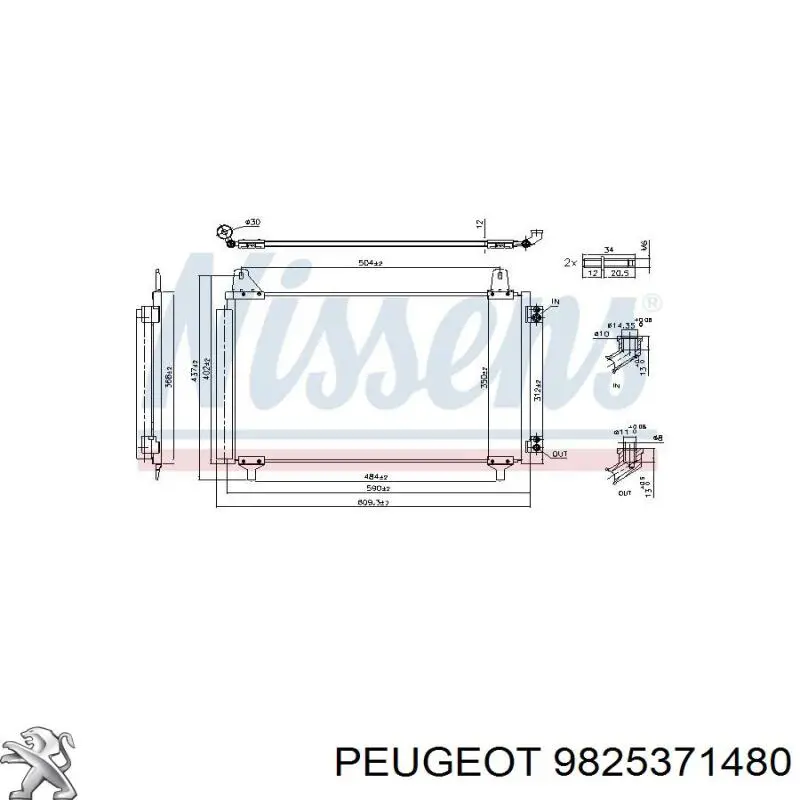 9825371480 Peugeot/Citroen radiador de aparelho de ar condicionado