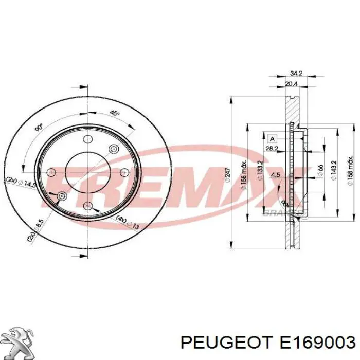 Тормоз дисковый передний Peugeot/Citroen E169003 цена, от 27.20 USD