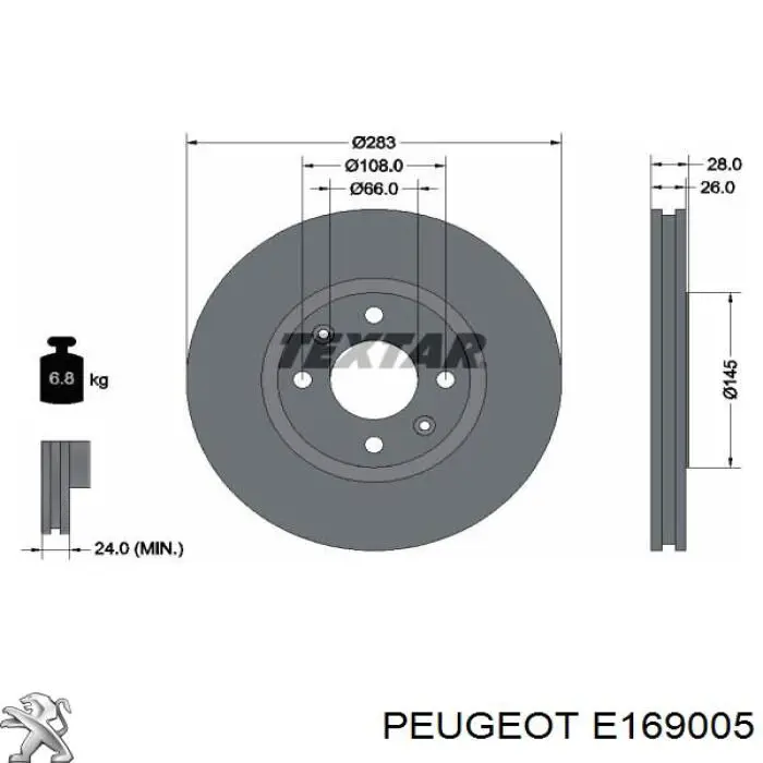 Disco de freno trasero E169005 Peugeot/Citroen