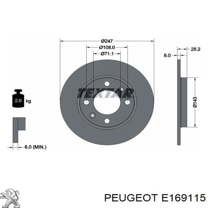 Задний тормозной диск Peugeot/Citroen E169115 цена, от 17.89 USD