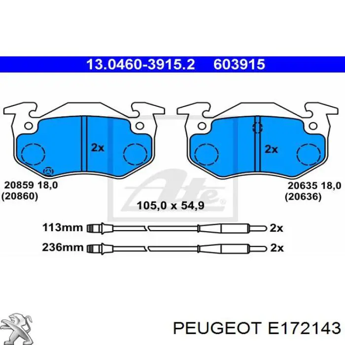 Pastillas de freno delanteras E172143 Peugeot/Citroen