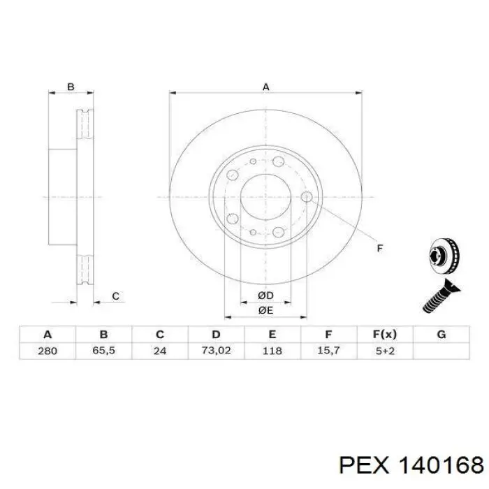 Disco de freno delantero 140168 PEX