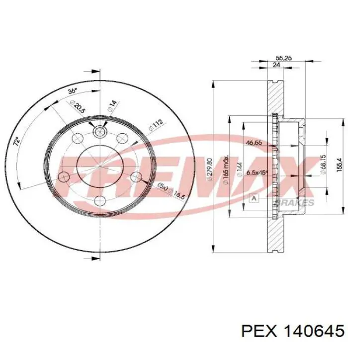 Передние тормозные диски 140645 PEX