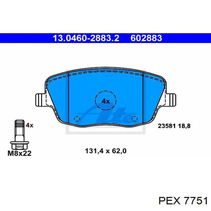 7751 PEX колодки тормозные передние дисковые